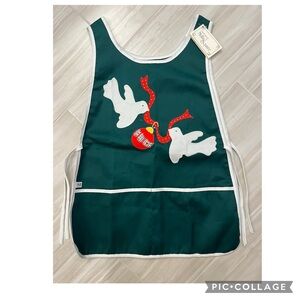 NEW MULLING SQUARE APPLIQUÉ DOVE ORNAMENT CHRISTMAS APRON 2 POCKETS TIED SIDES